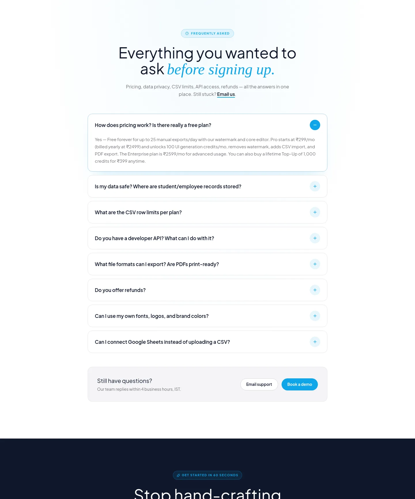 100printswith.me — a real FAQ section