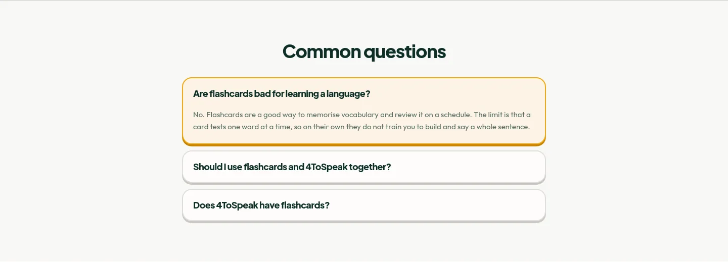4tospeak.com — a real FAQ section
