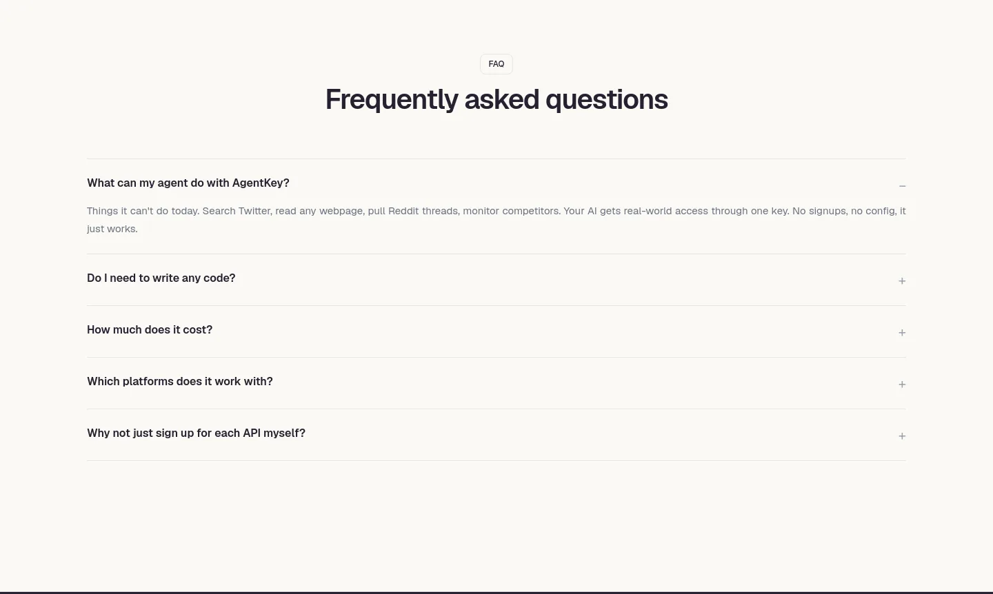 agentkey.app — a real FAQ section