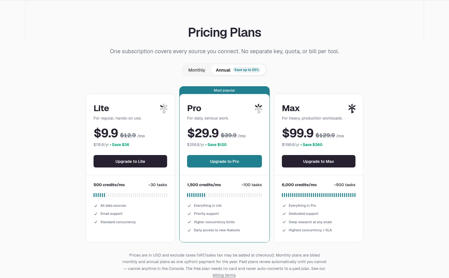 agentkey.app Pricing section