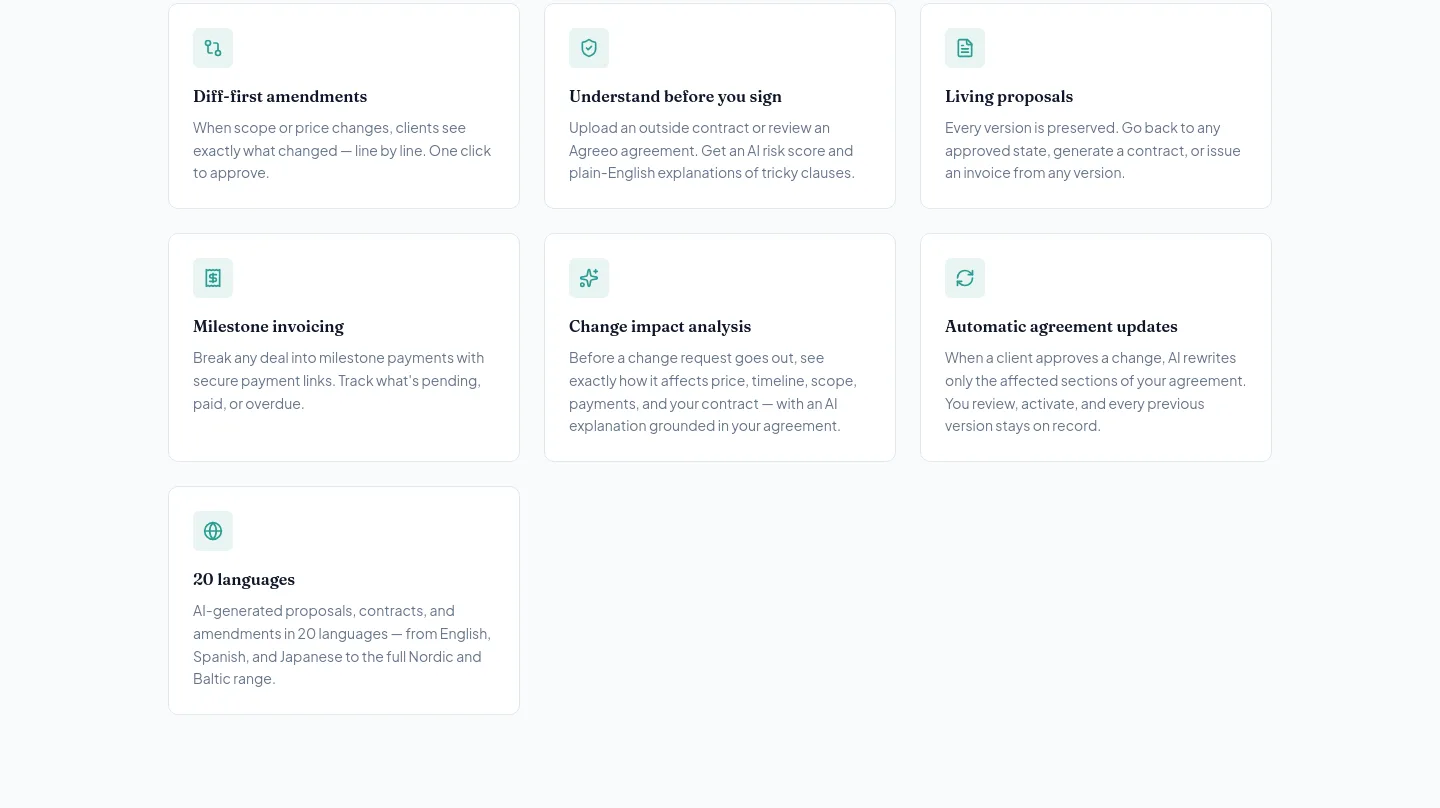 agreeotech.com — a real Features section