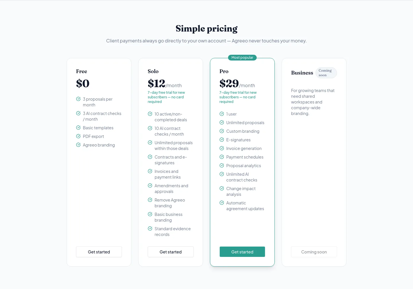 agreeotech.com — a real Pricing section