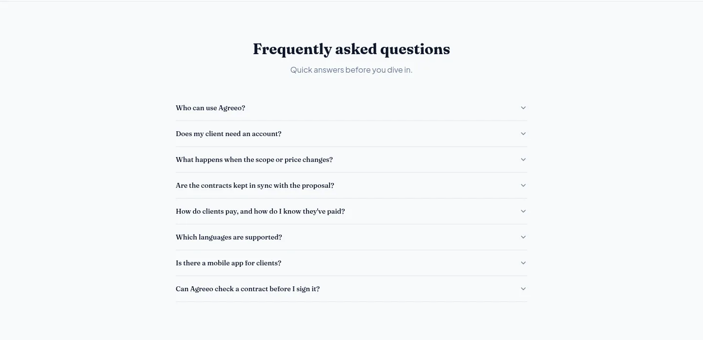 agreeotech.com — a real FAQ section
