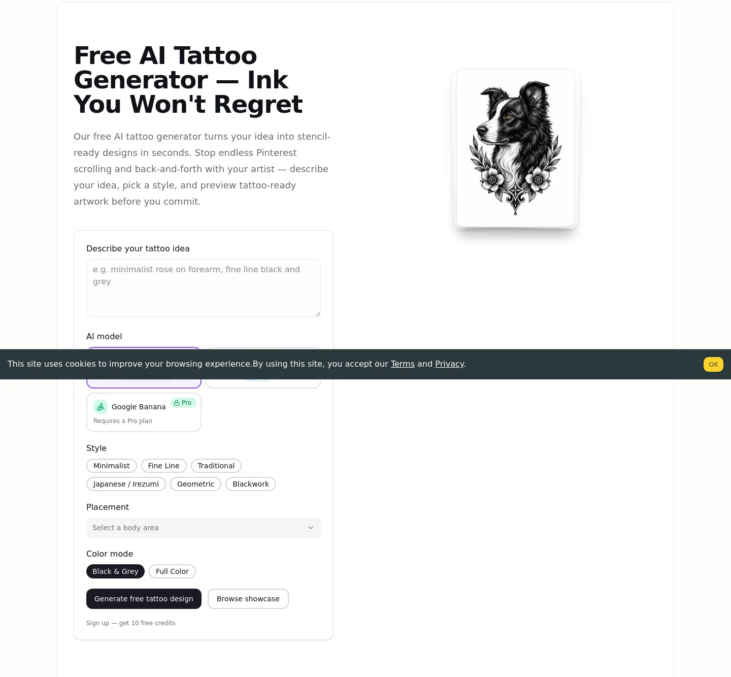 ai-tattoo-generator.net — a real Hero section