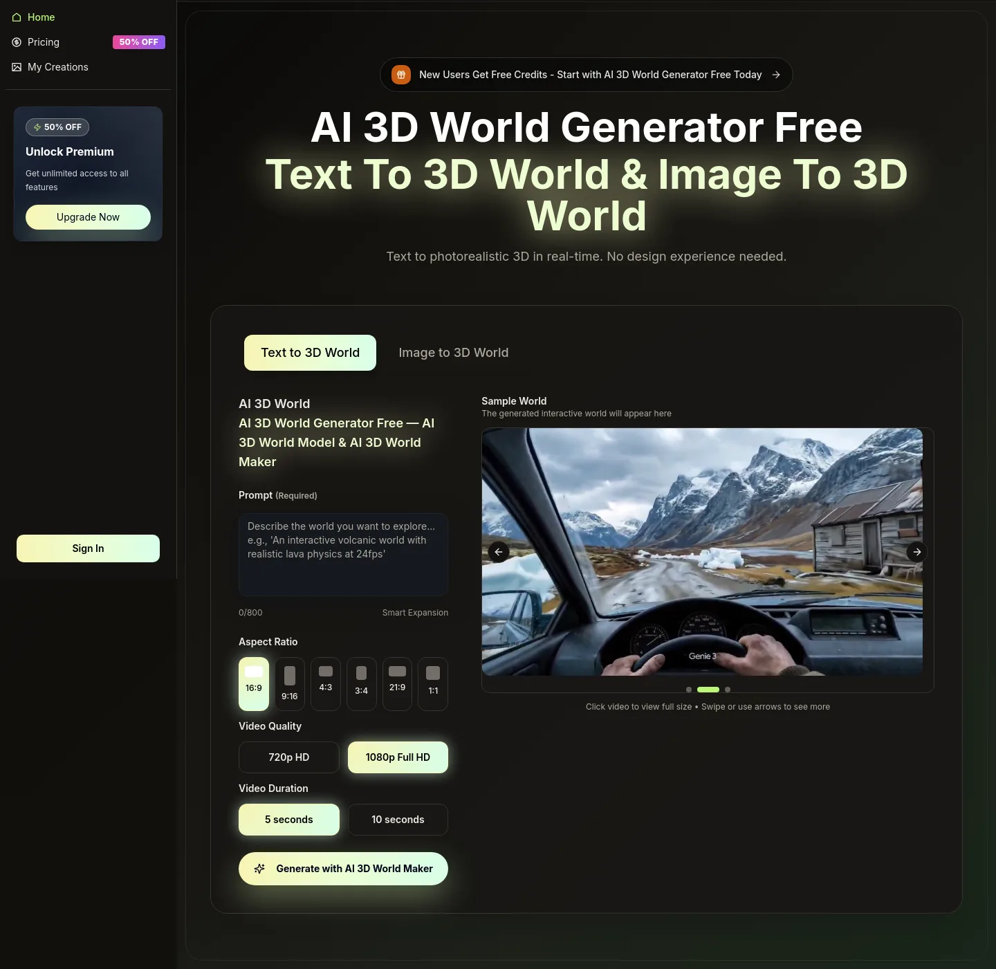 ai3dworld.org — a real Hero section