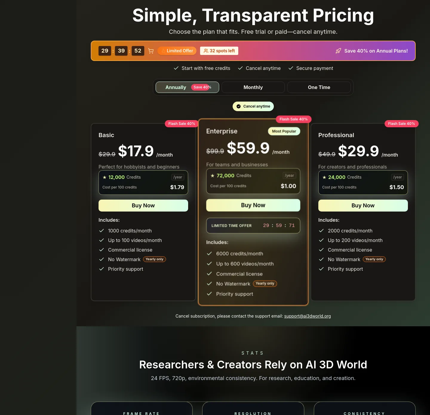 ai3dworld.org Pricing section