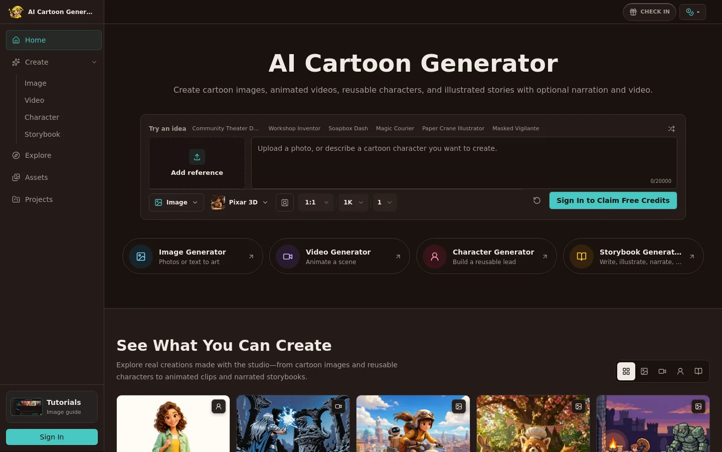 aicartoongenerator.io — a real Hero section