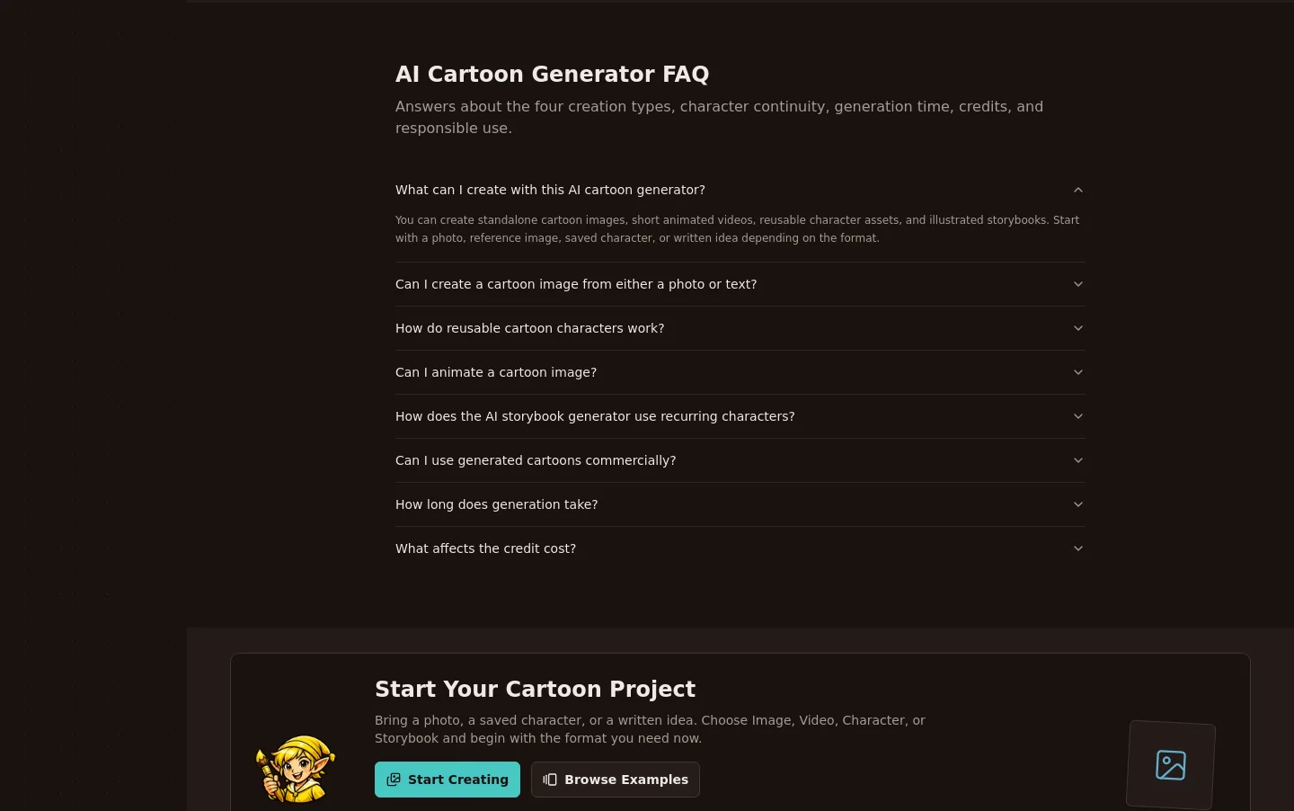 aicartoongenerator.io FAQ section