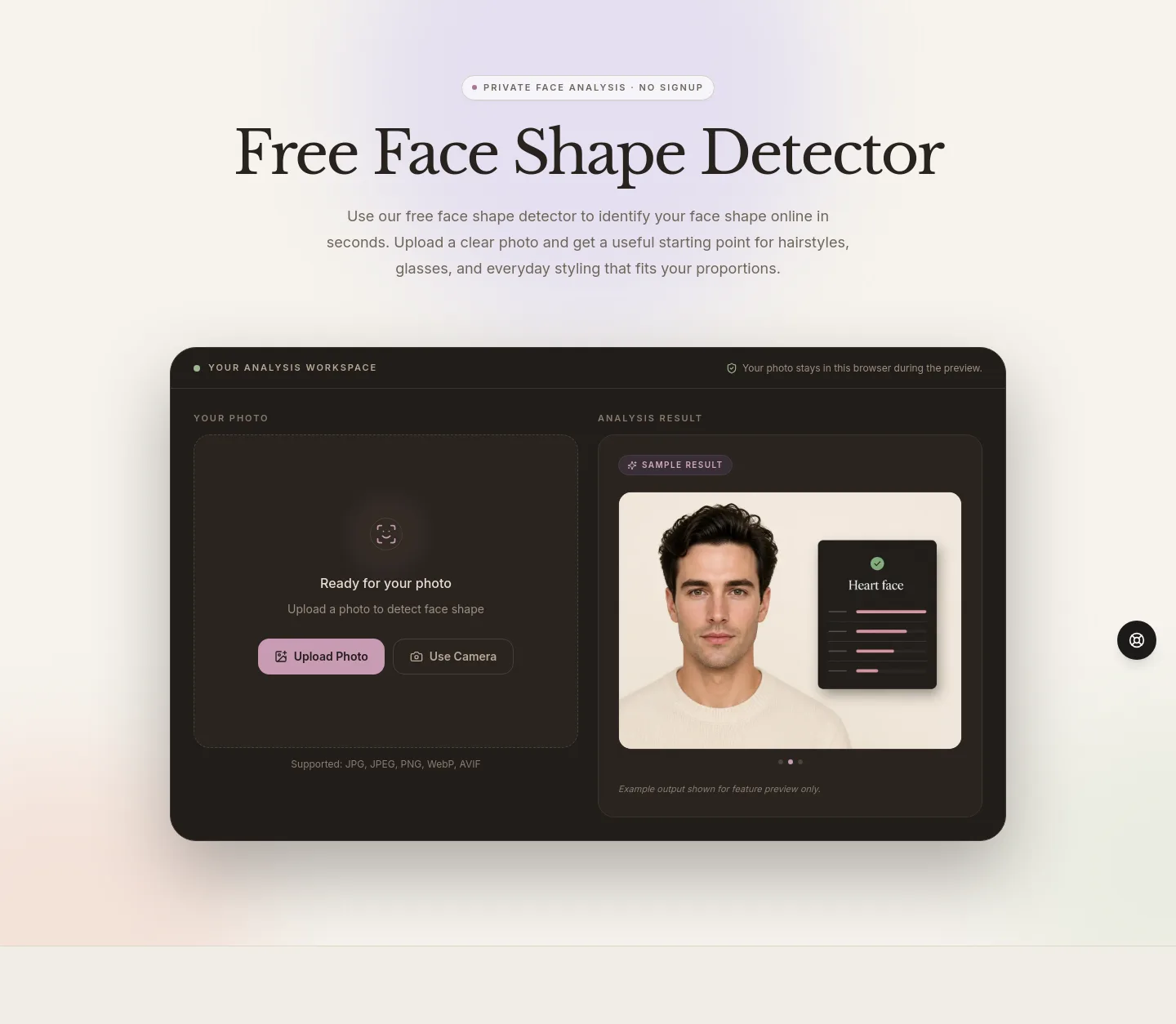 aifaceshapedetector.net — a real Hero section