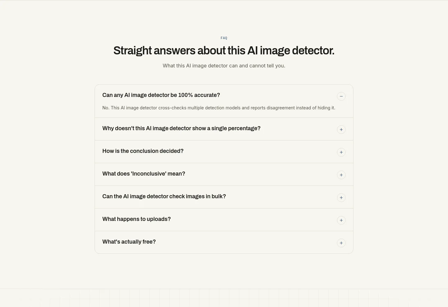 aiimagedetector.info — a real FAQ section