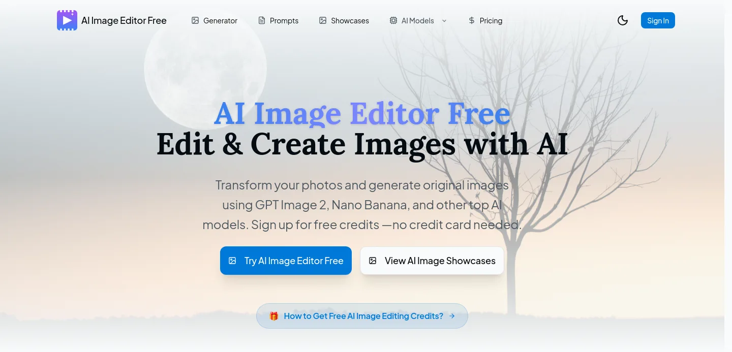 aiimageeditorfree.com — a real Hero section