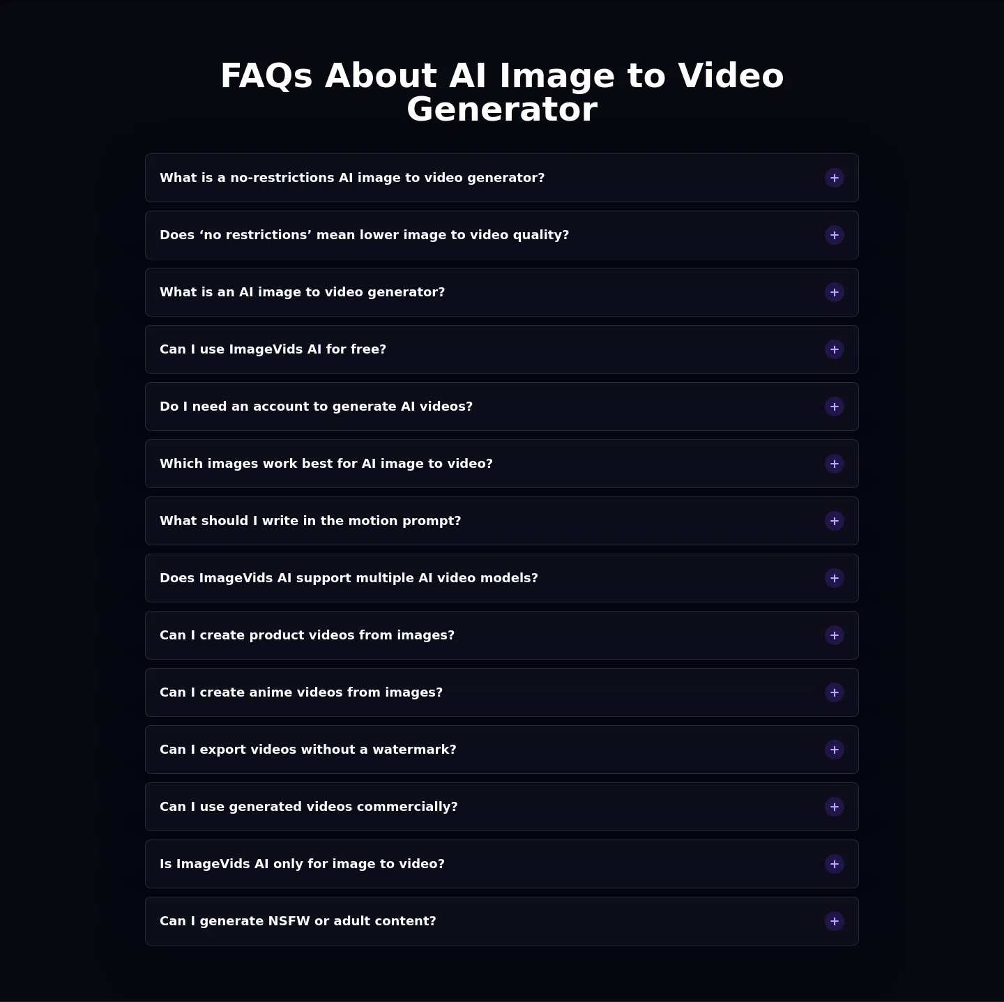 aiimagetovideos.com — a real FAQ section
