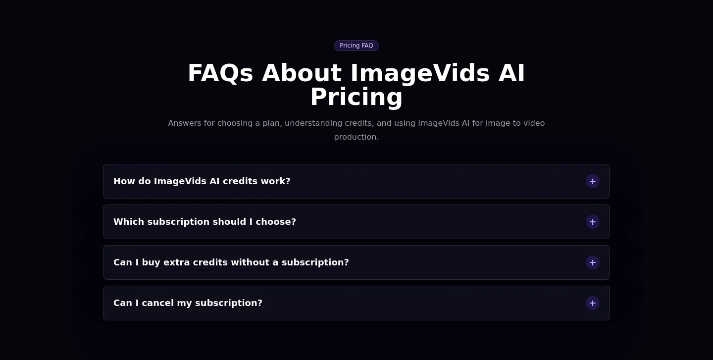 aiimagetovideos.com FAQ section
