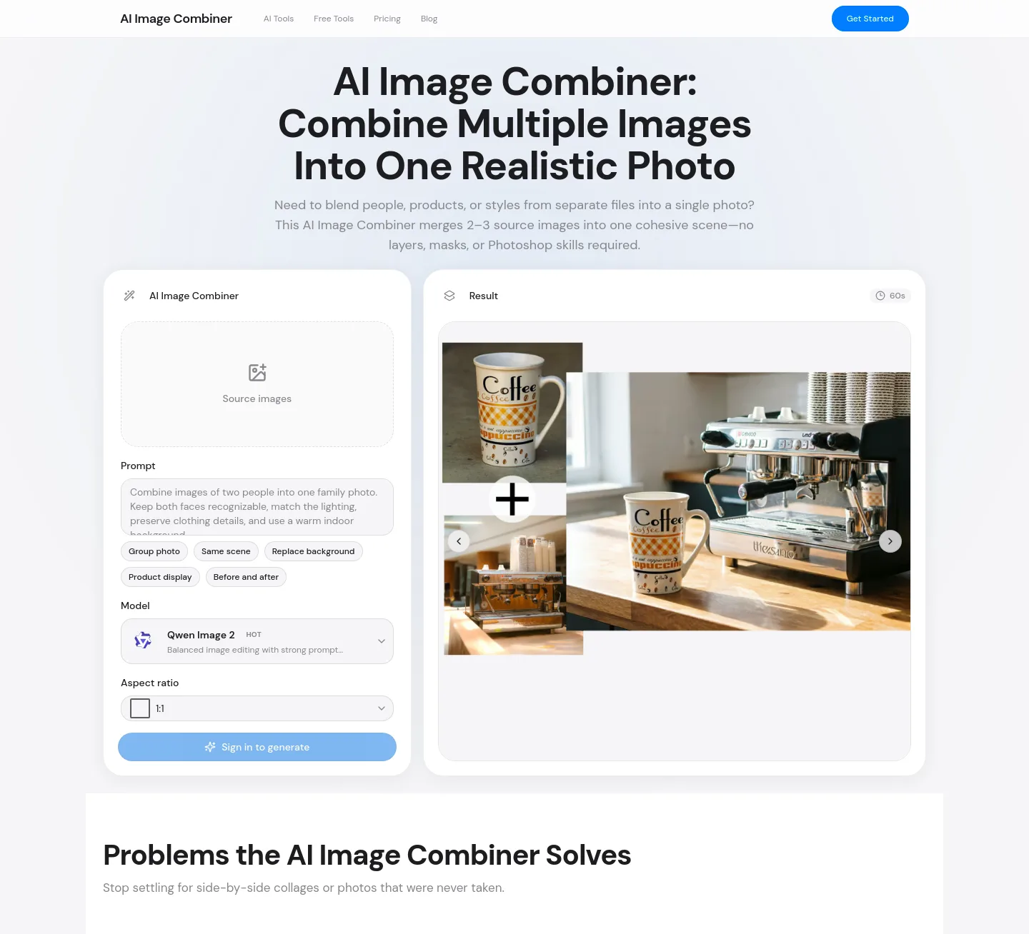 aimagecombiner.net — a measured funnel