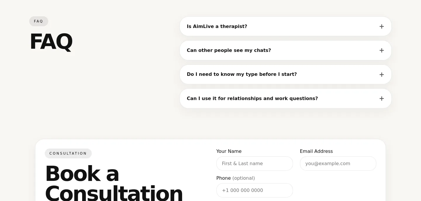 aimlive.ai — a real FAQ section