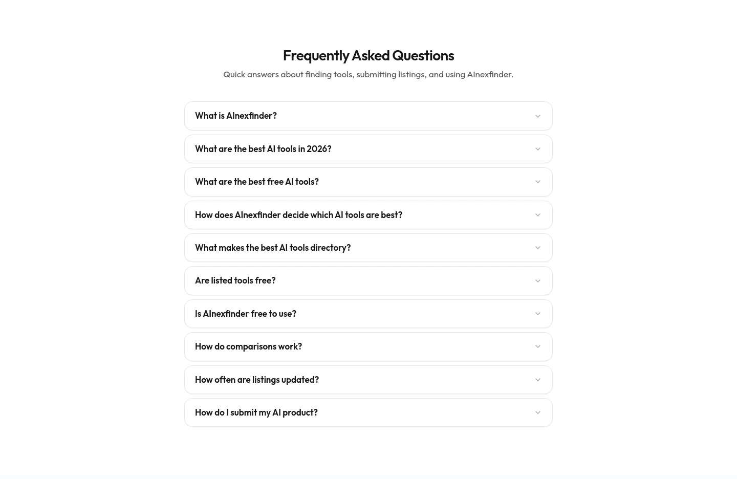 ainexfinder.com FAQ section