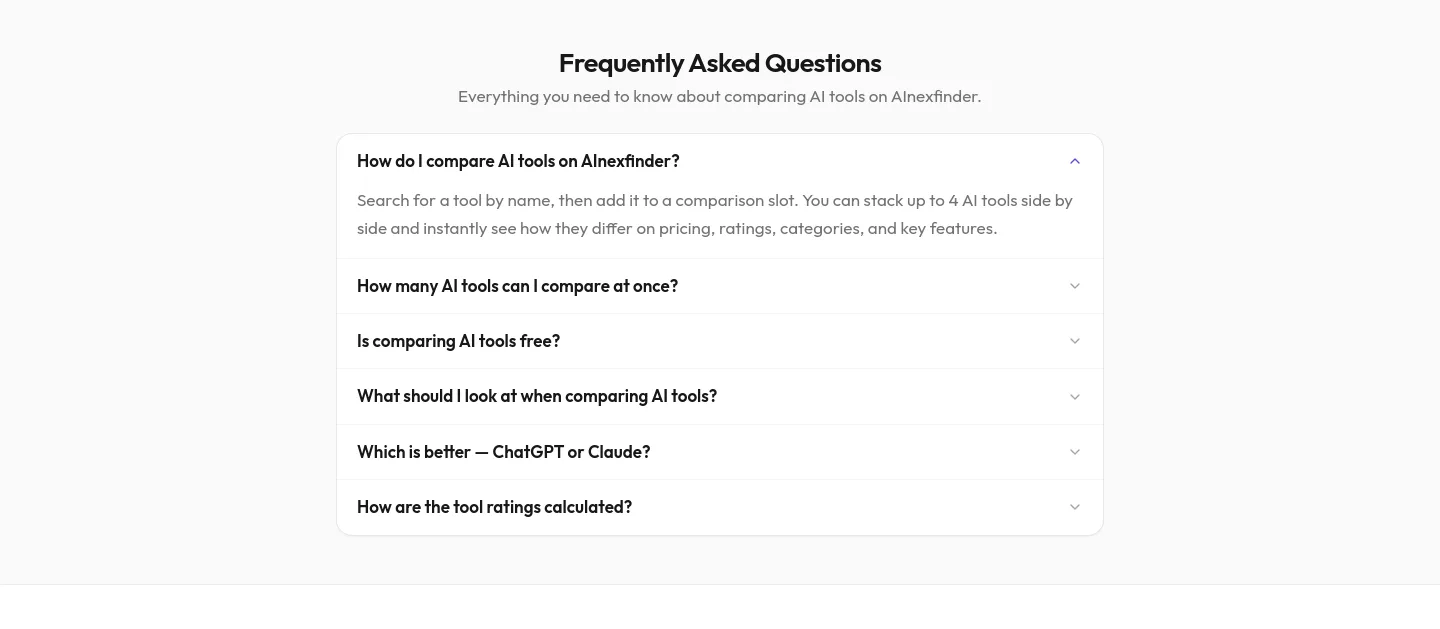 ainexfinder.com FAQ section