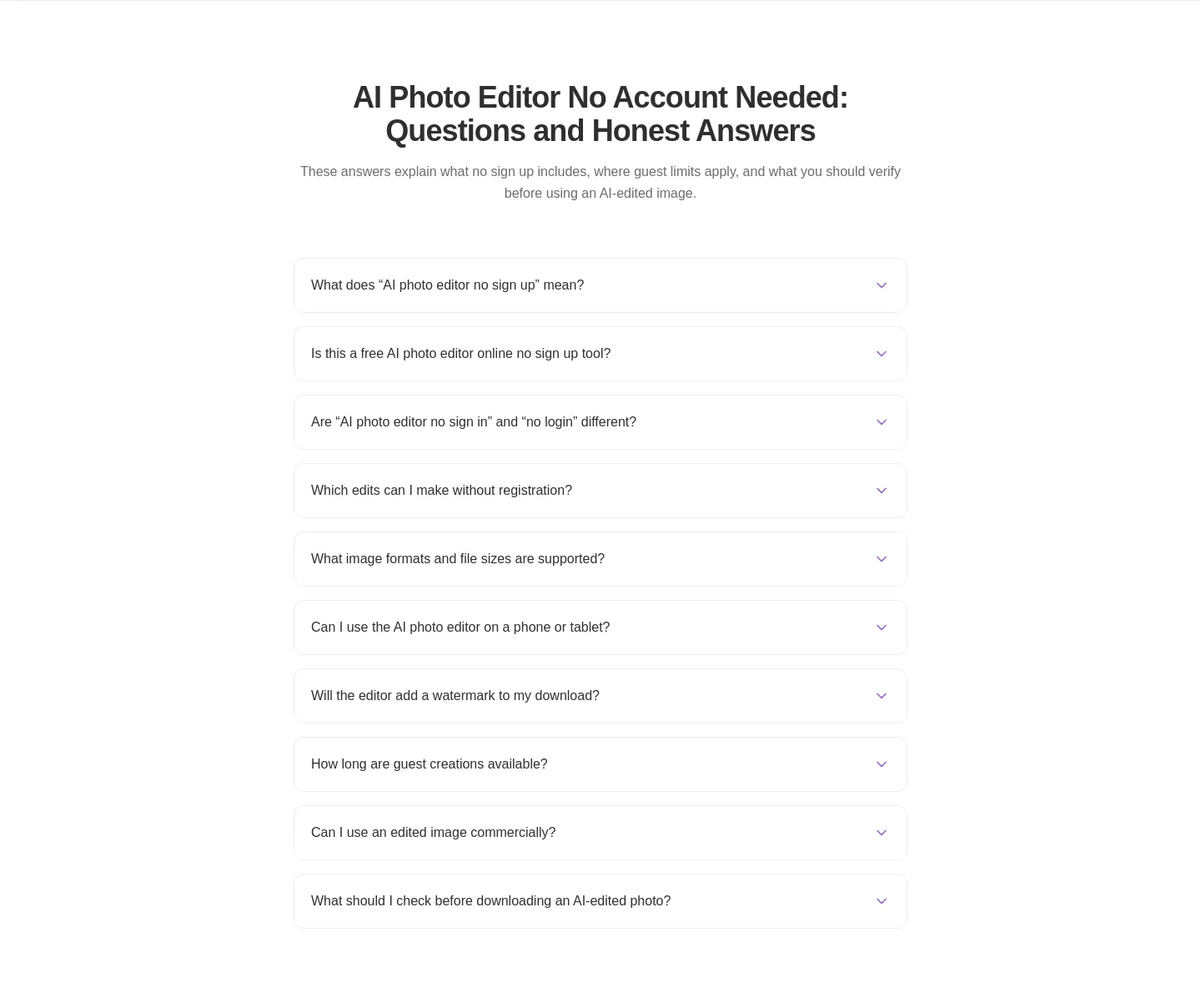 aiphotoeditornosignup.online FAQ section
