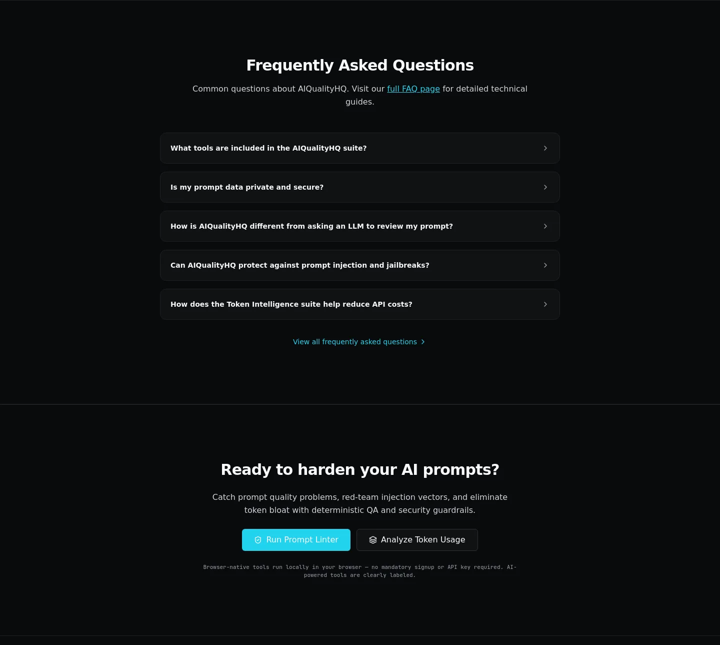 aiqualityhq.com FAQ section