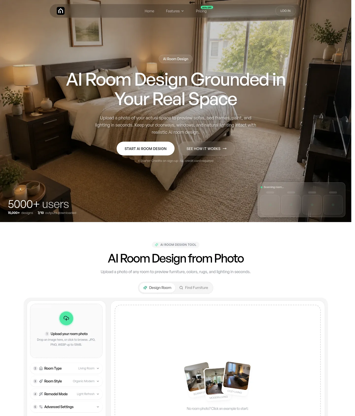 airoomdesigntool.com — a real Hero section