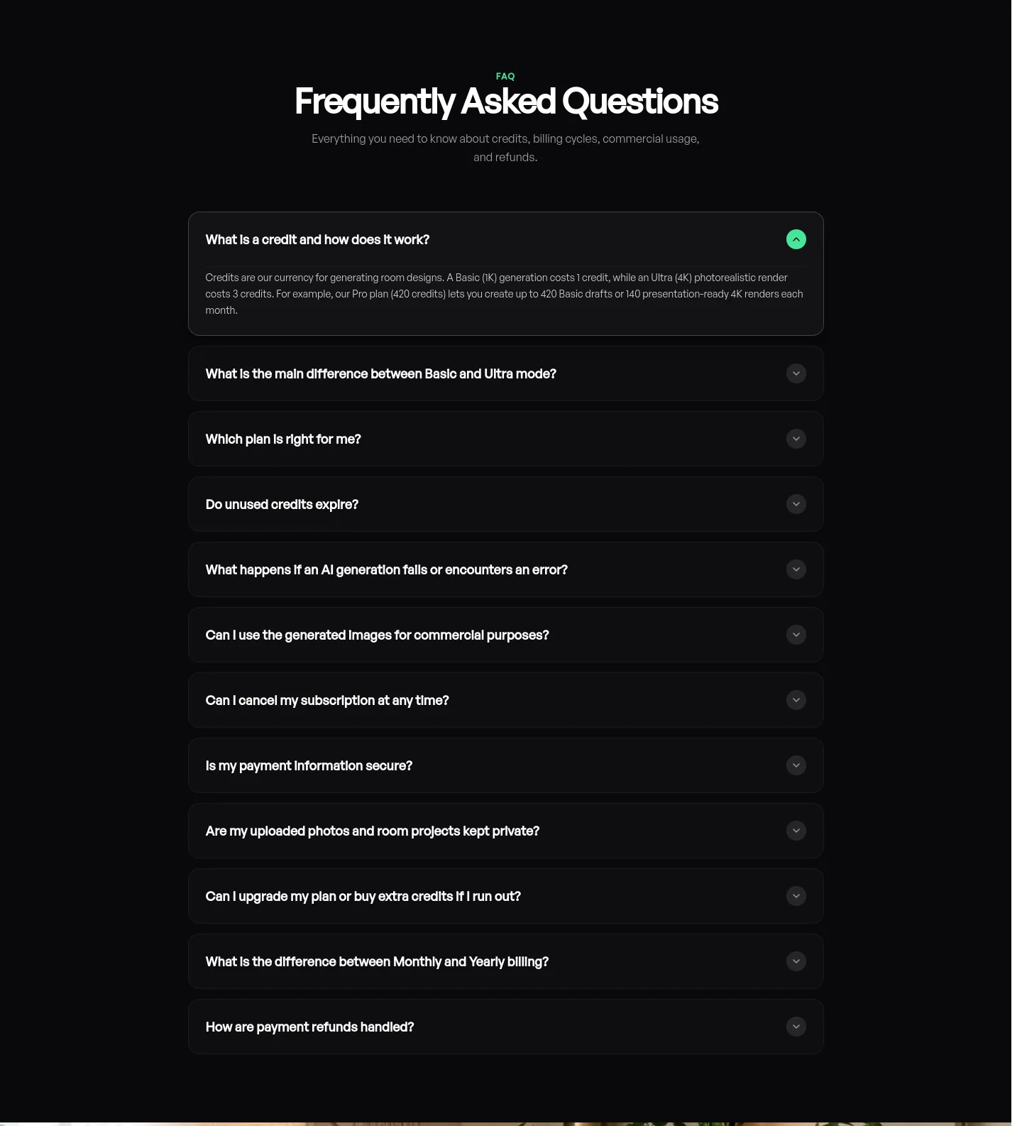 airoomdesigntool.com FAQ section