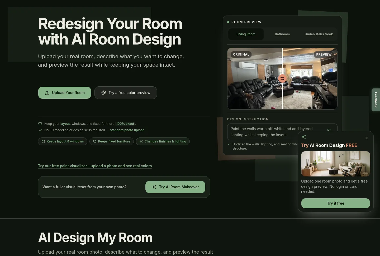 airoommaker.com — a real Hero section