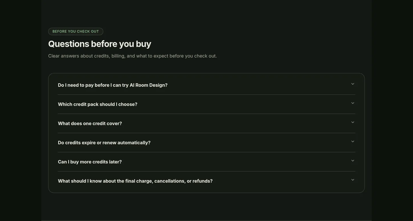 airoommaker.com — a real FAQ section