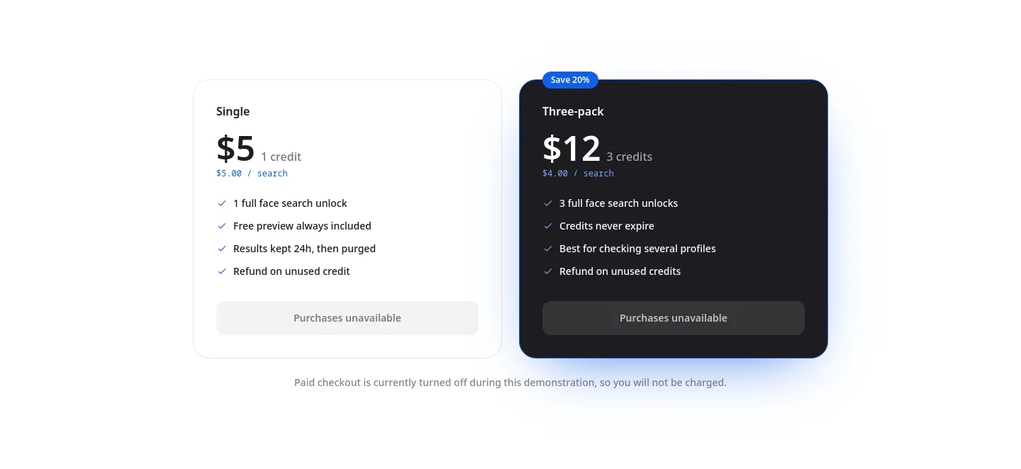 aisocialfinder.com Pricing section