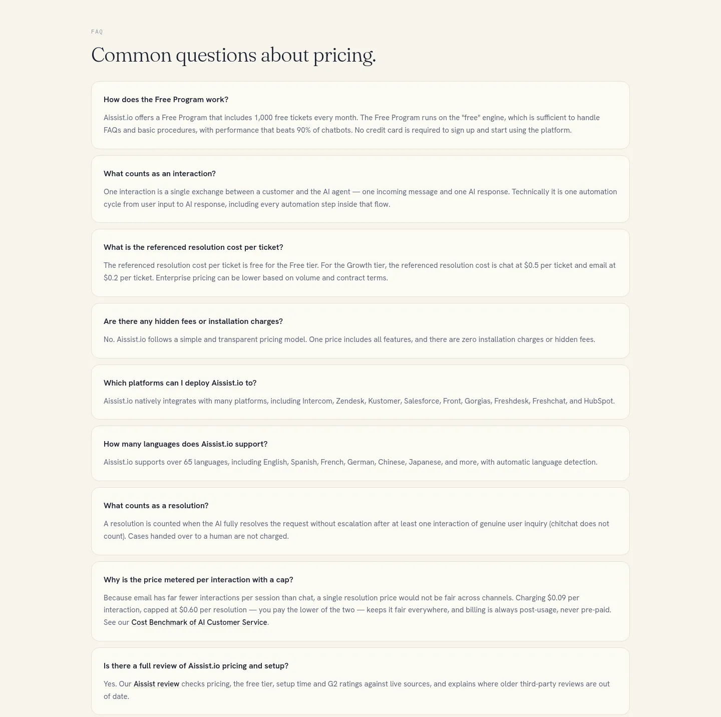 aissist.io FAQ section
