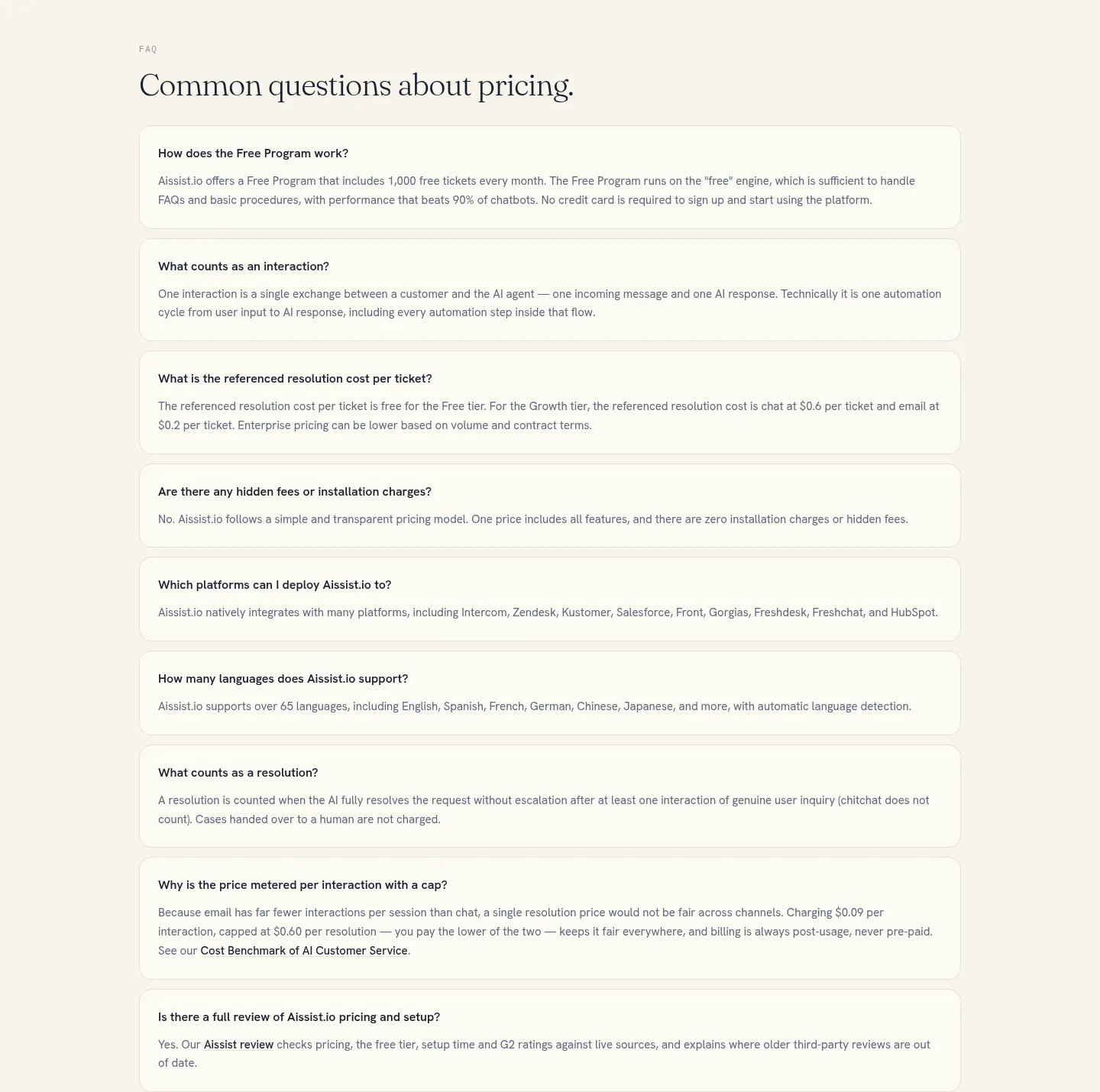 aissist.io — a real FAQ section