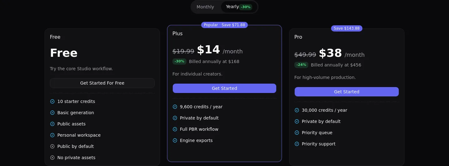 aitexture.ai Pricing section