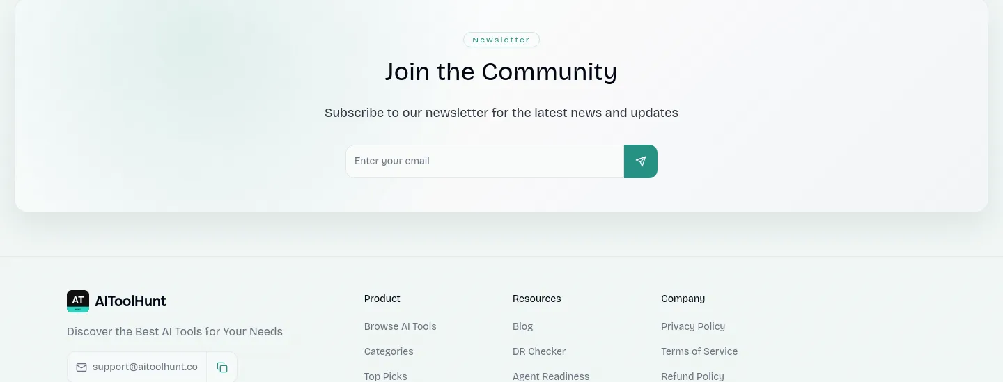 aitoolhunt.co Email Capture section