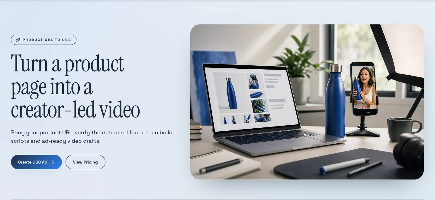 aiugcvideogenerator.com Hero section
