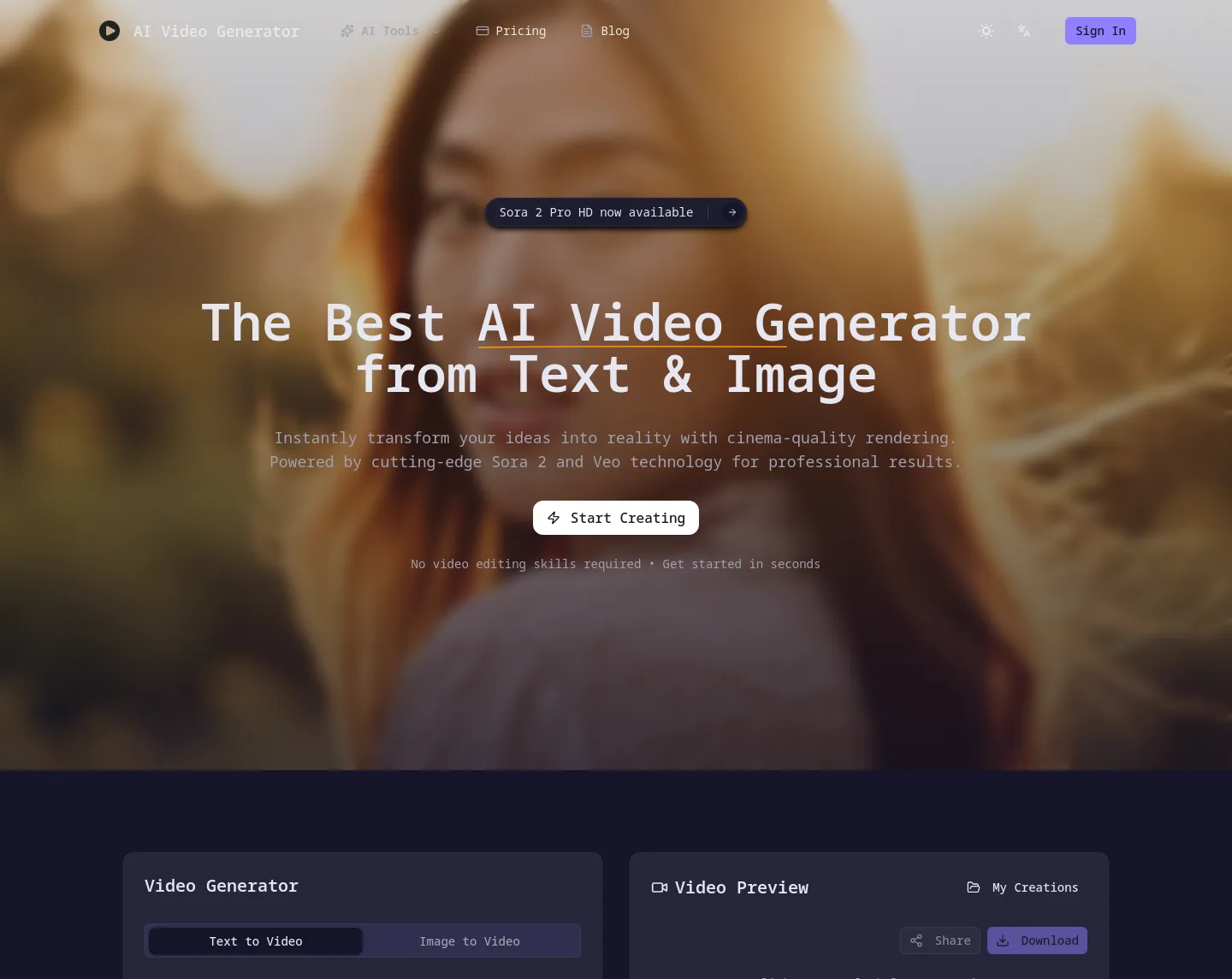 aivideogenerator.best Hero section