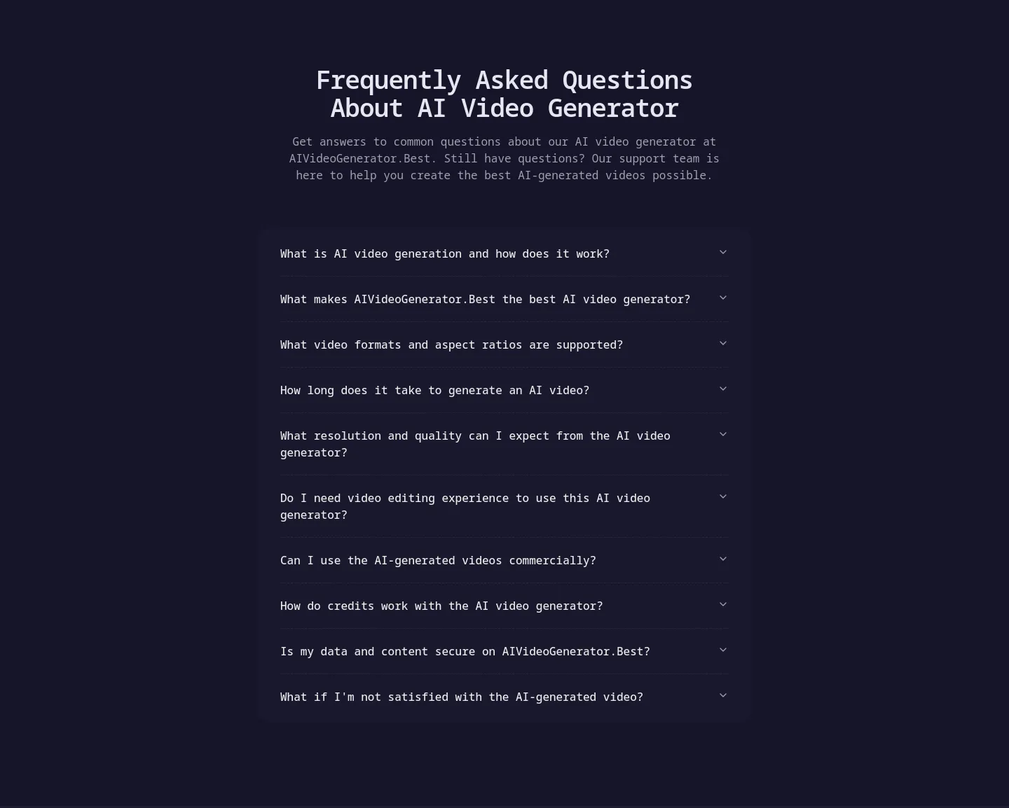 aivideogenerator.best FAQ section