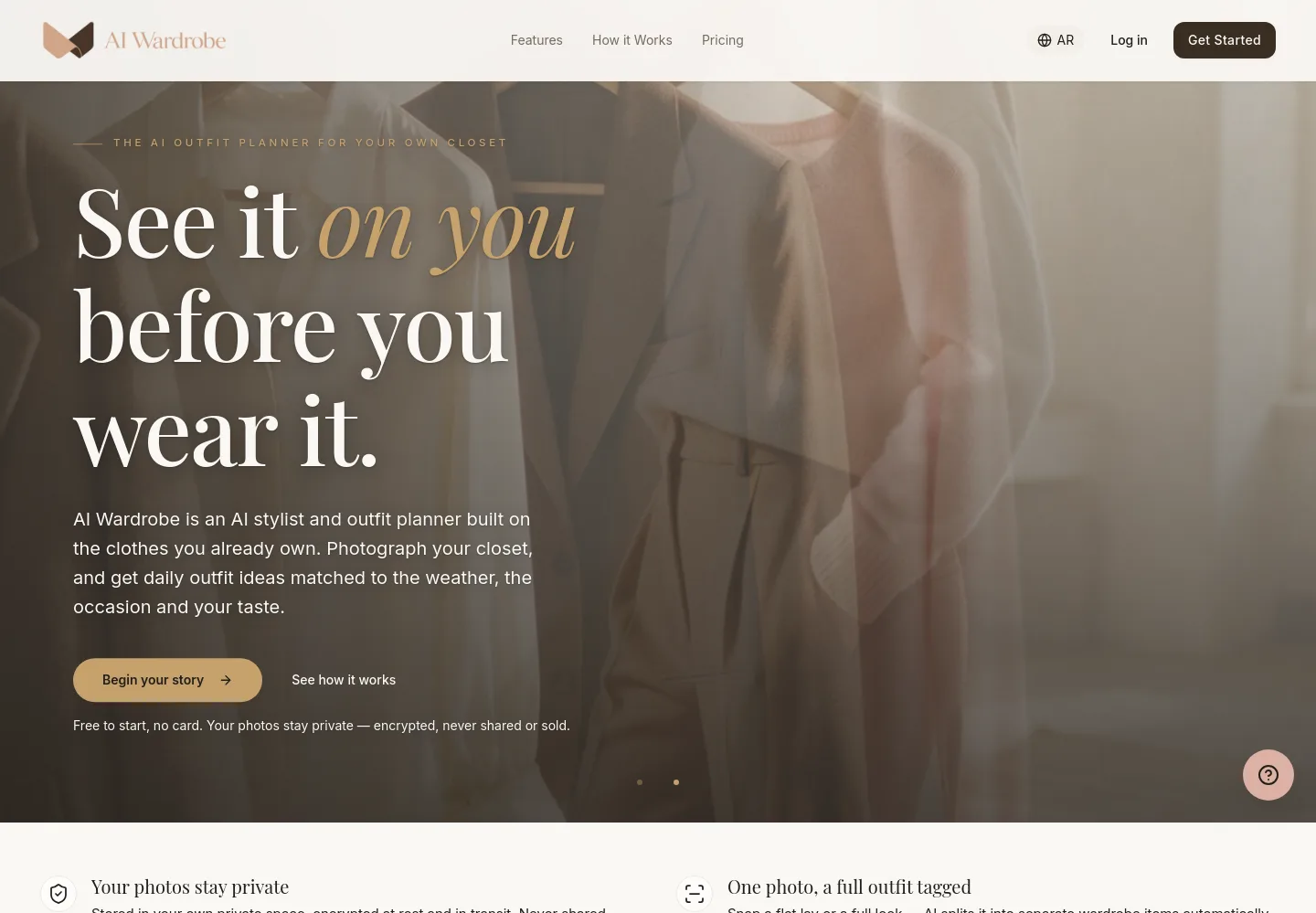 aiwardrobe.co — a real Hero section