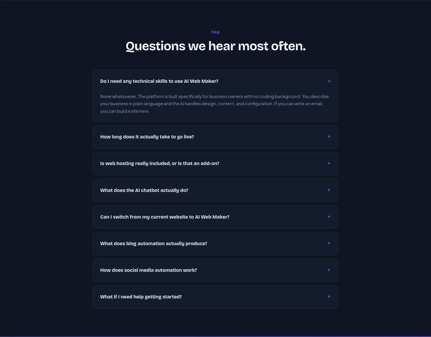 aiwebmaker.co FAQ section