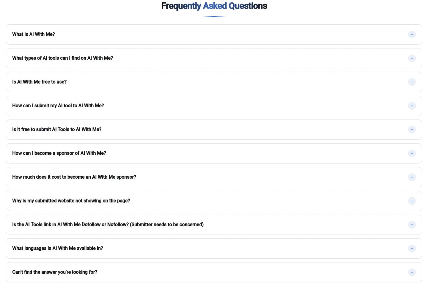 aiwith.me — a real FAQ section