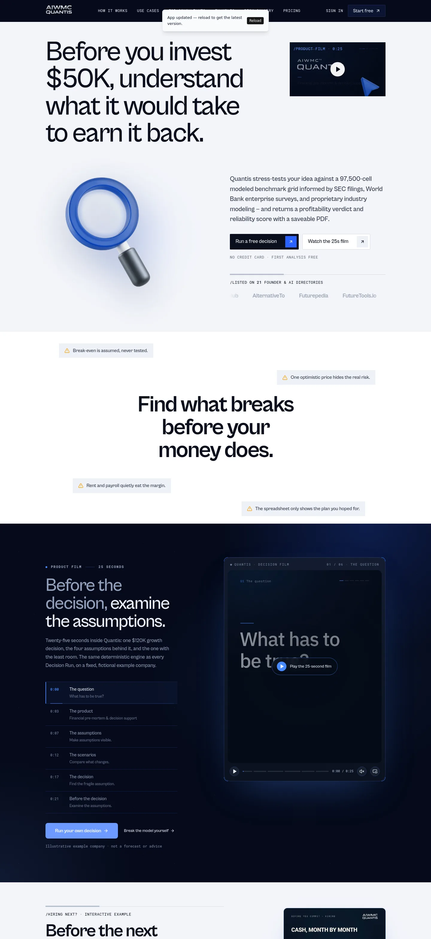 aiwmcquantis.com — Hero + Features + FAQ