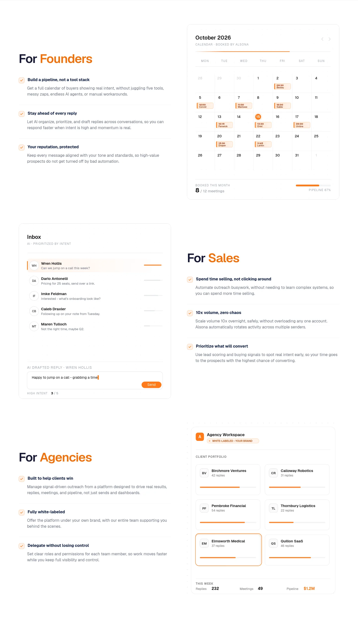 alsona.com Features section