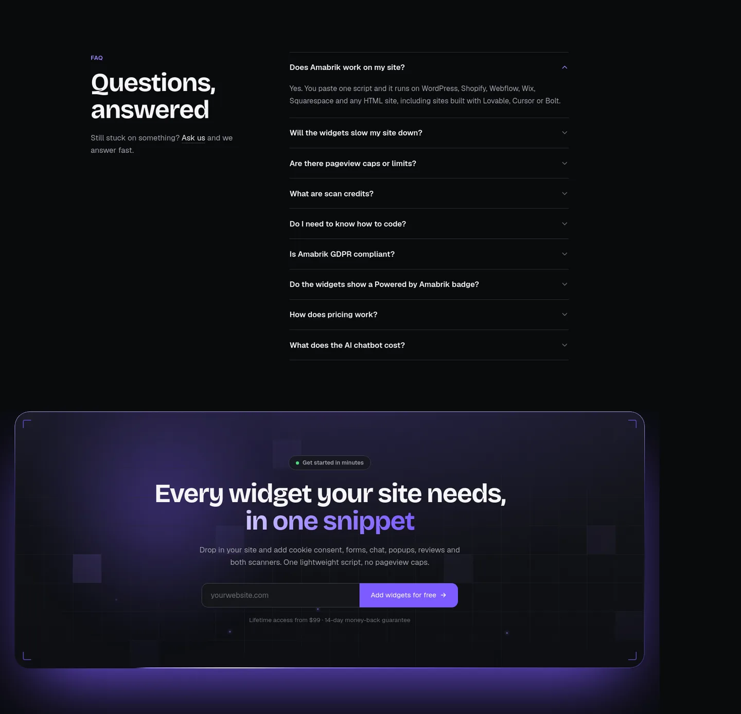 amabrik.com FAQ section