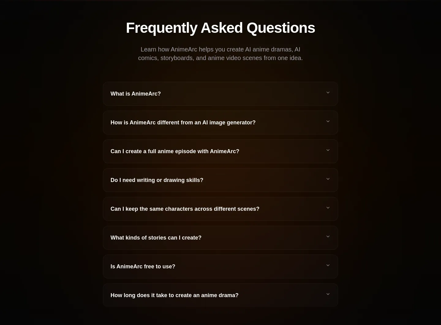 animearc.app — a real FAQ section