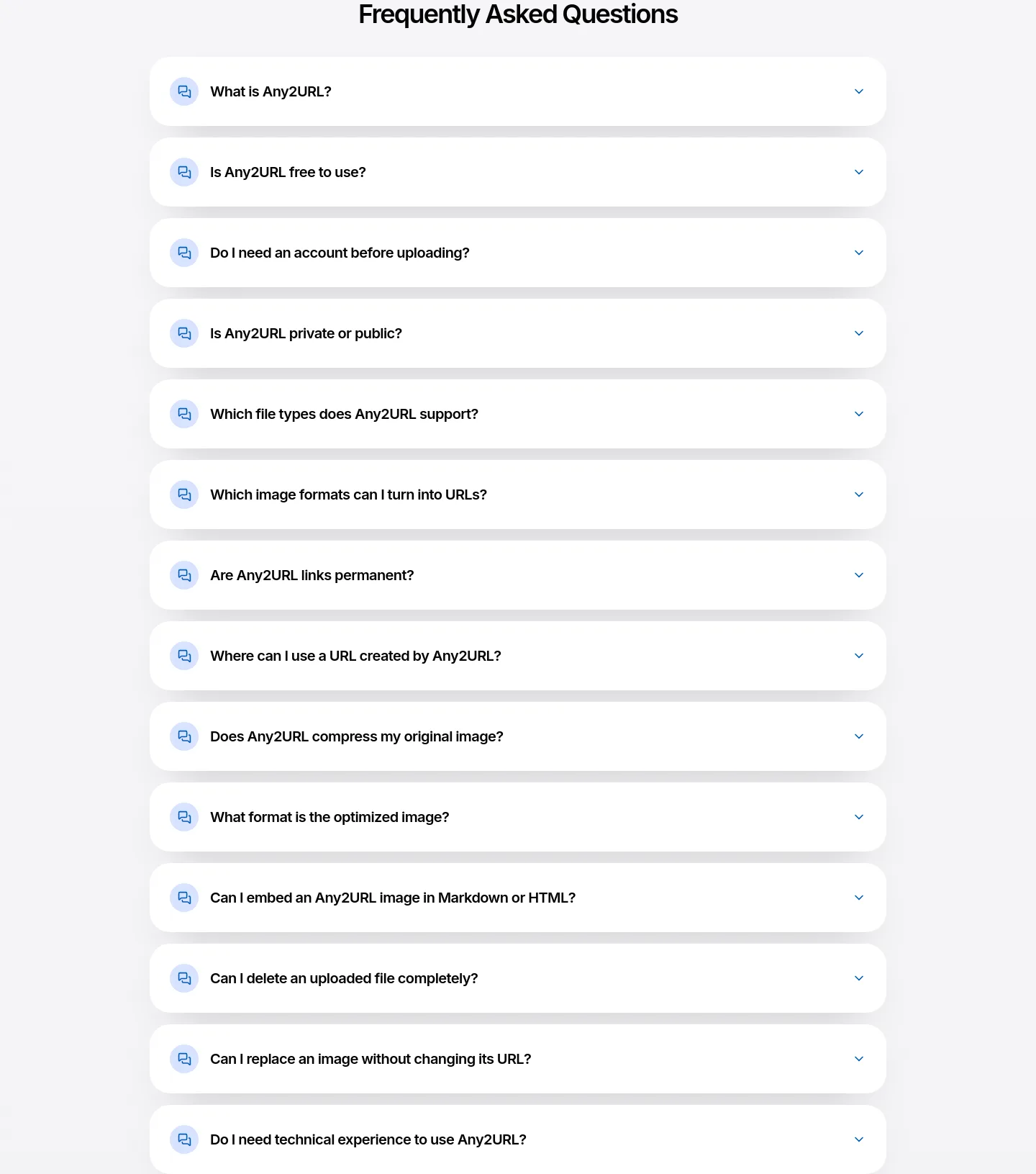 any2url.com — a real FAQ section