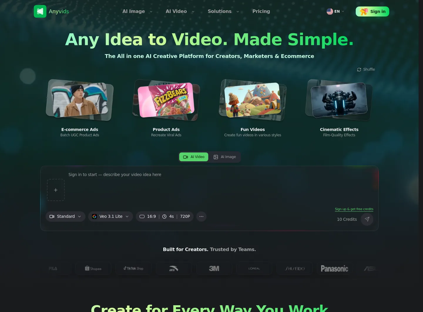 anyvids.ai — a real Hero section