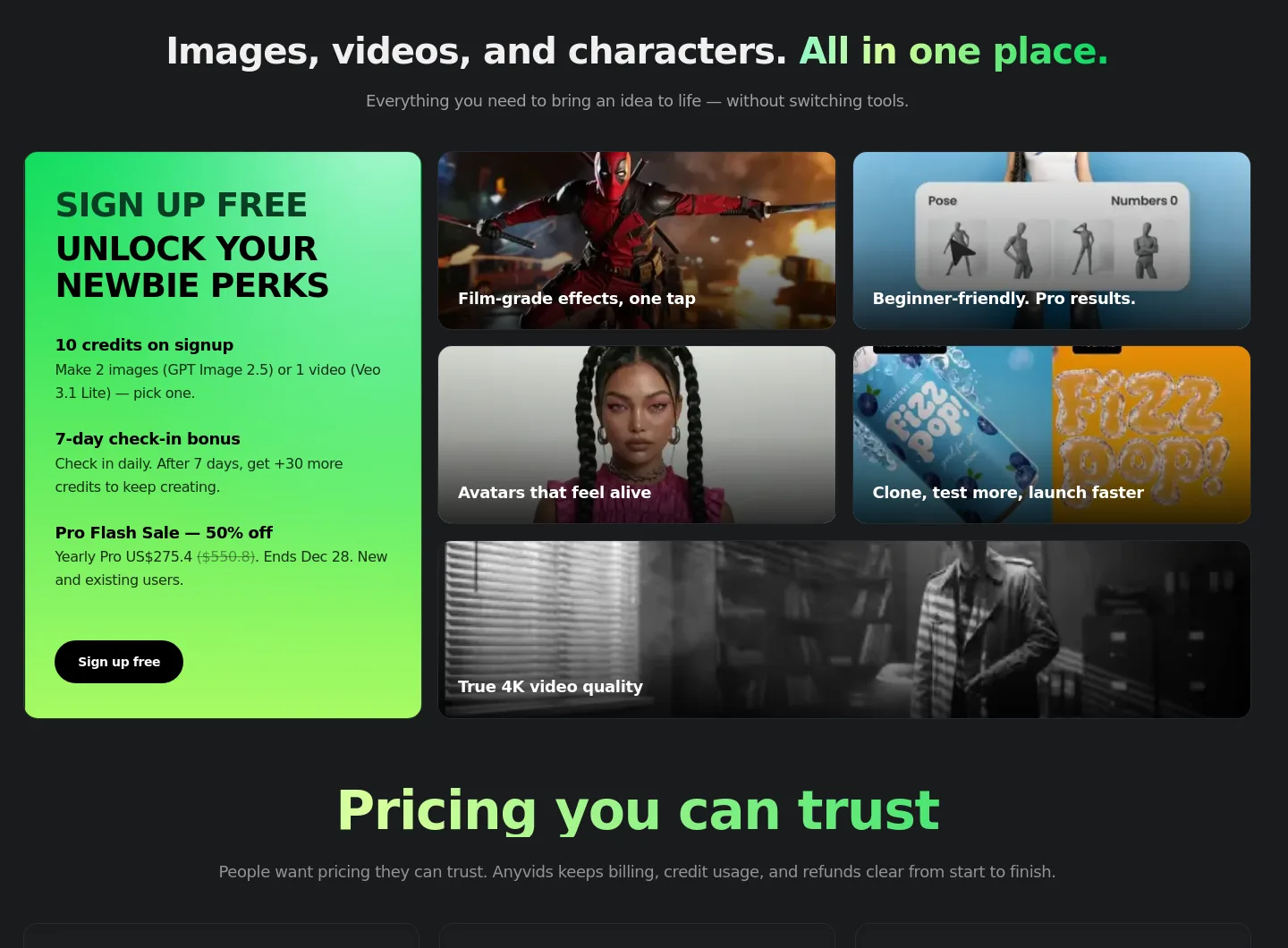 anyvids.ai Pricing section