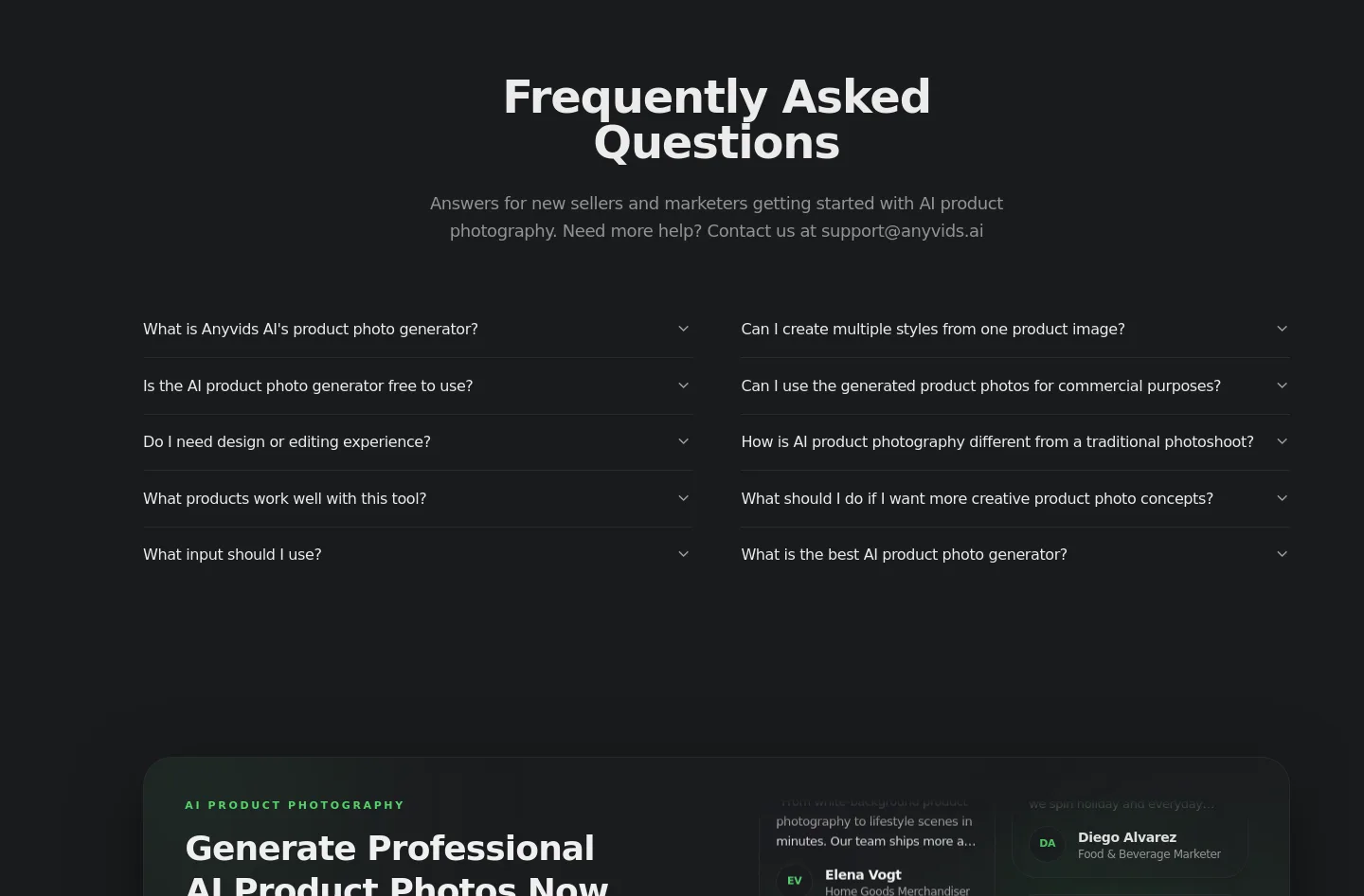 anyvids.ai FAQ section