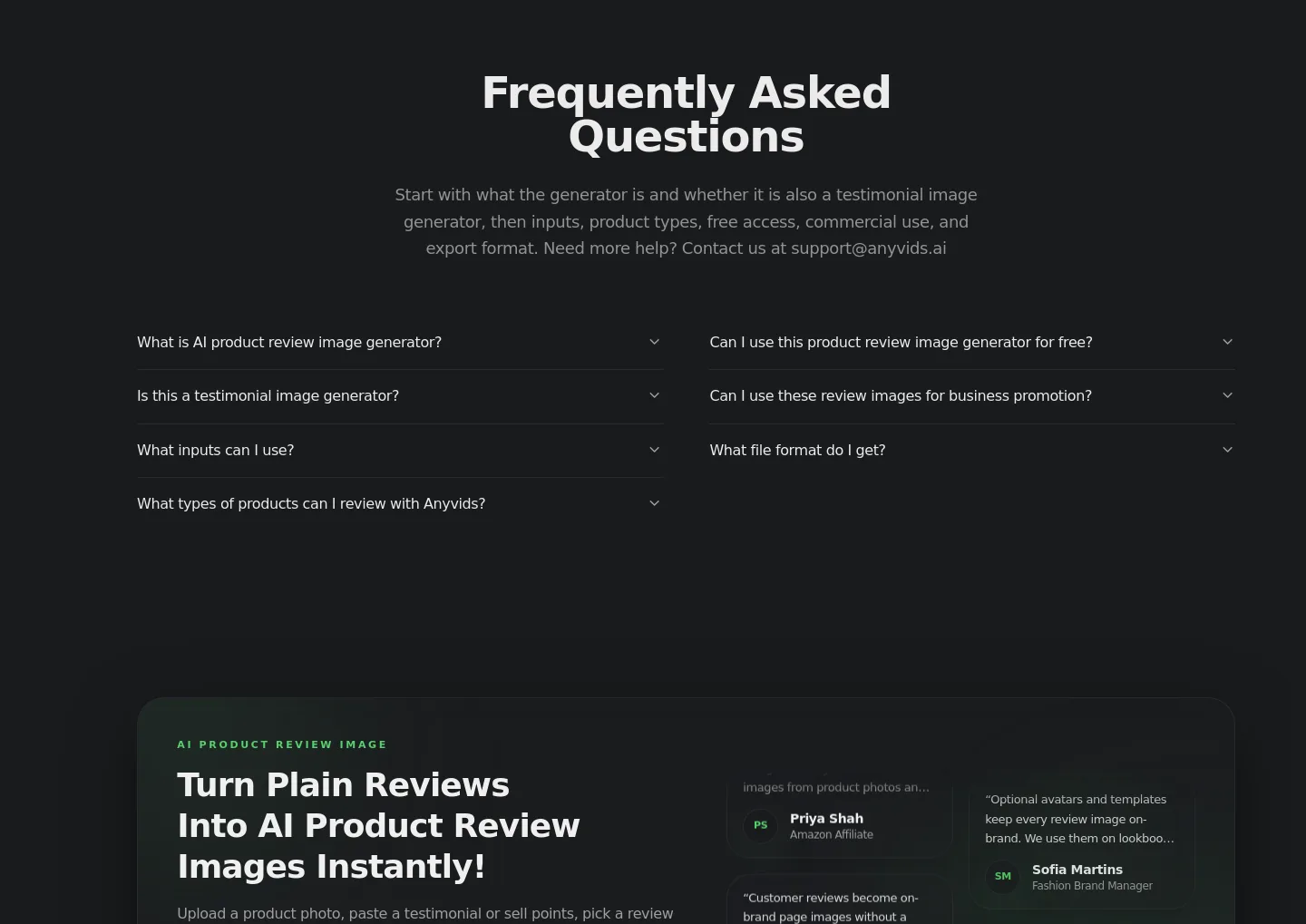 anyvids.ai FAQ section
