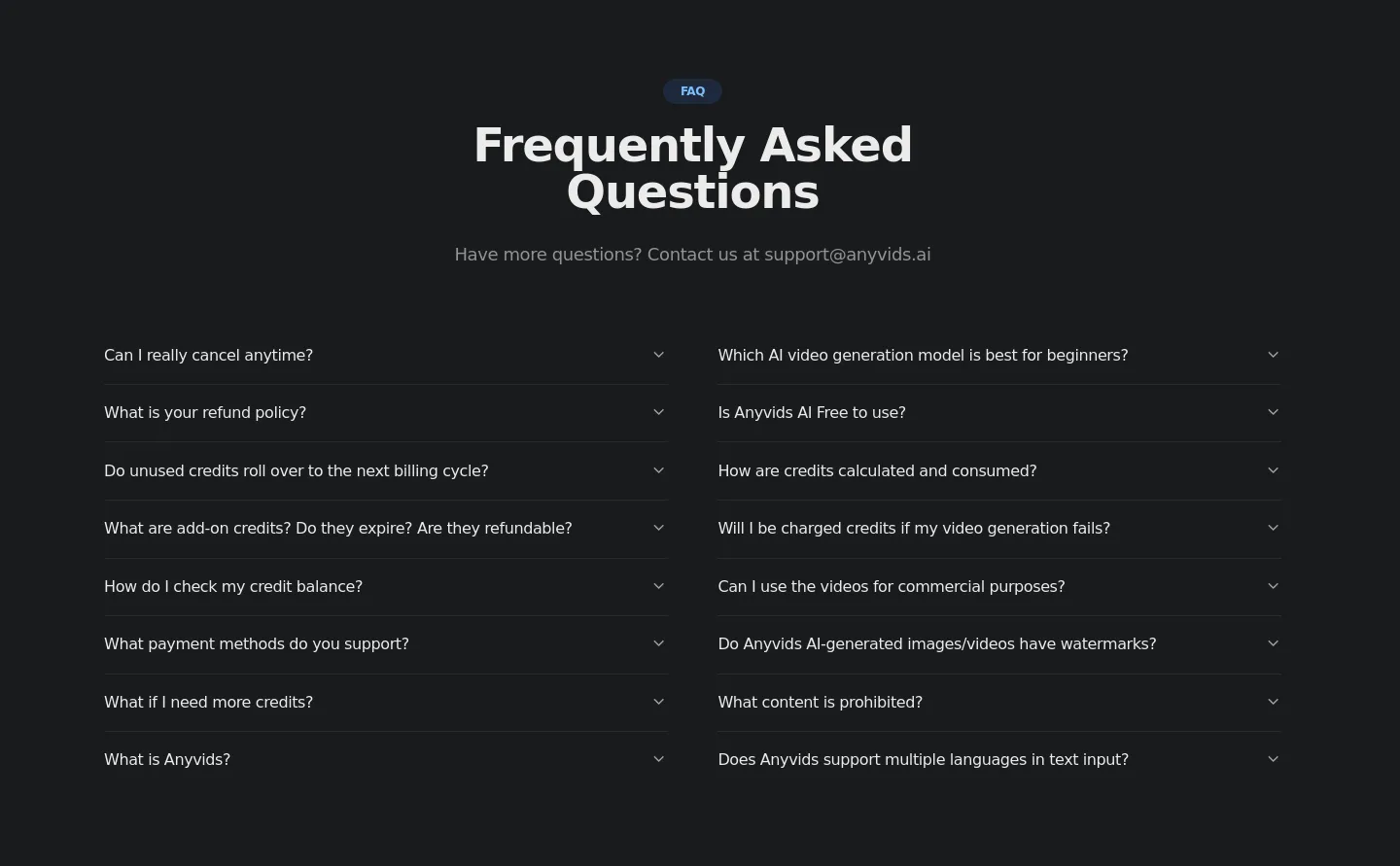anyvids.ai FAQ section