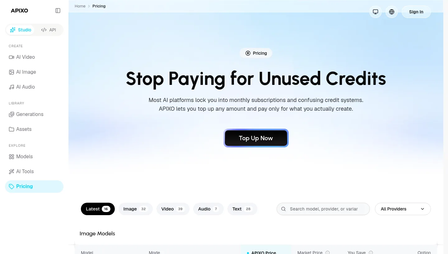apixo.ai — a real Hero section