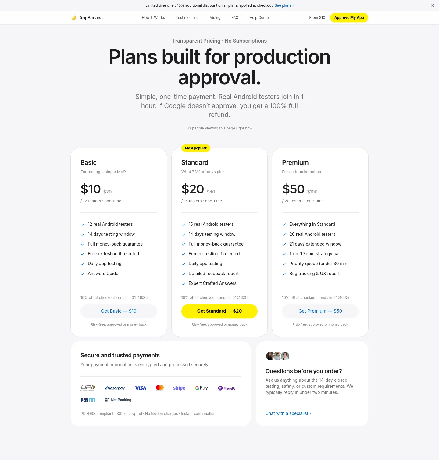 appbanana.io Pricing section
